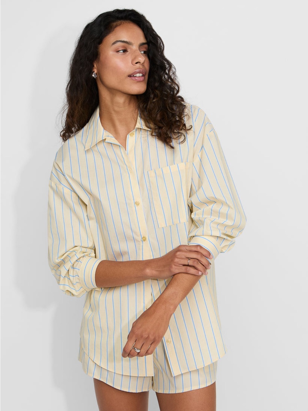 JustFab Yellow and Blue Striped Shirt